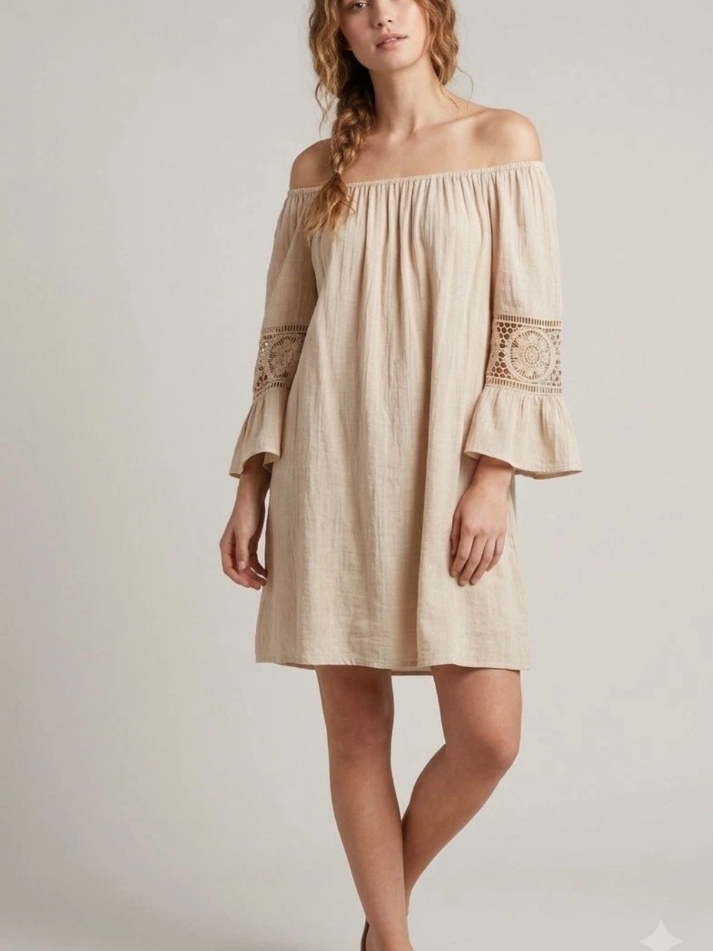 Indigo Rose Boutique Fall Dress Beige Bell Sleeves New Women's Large